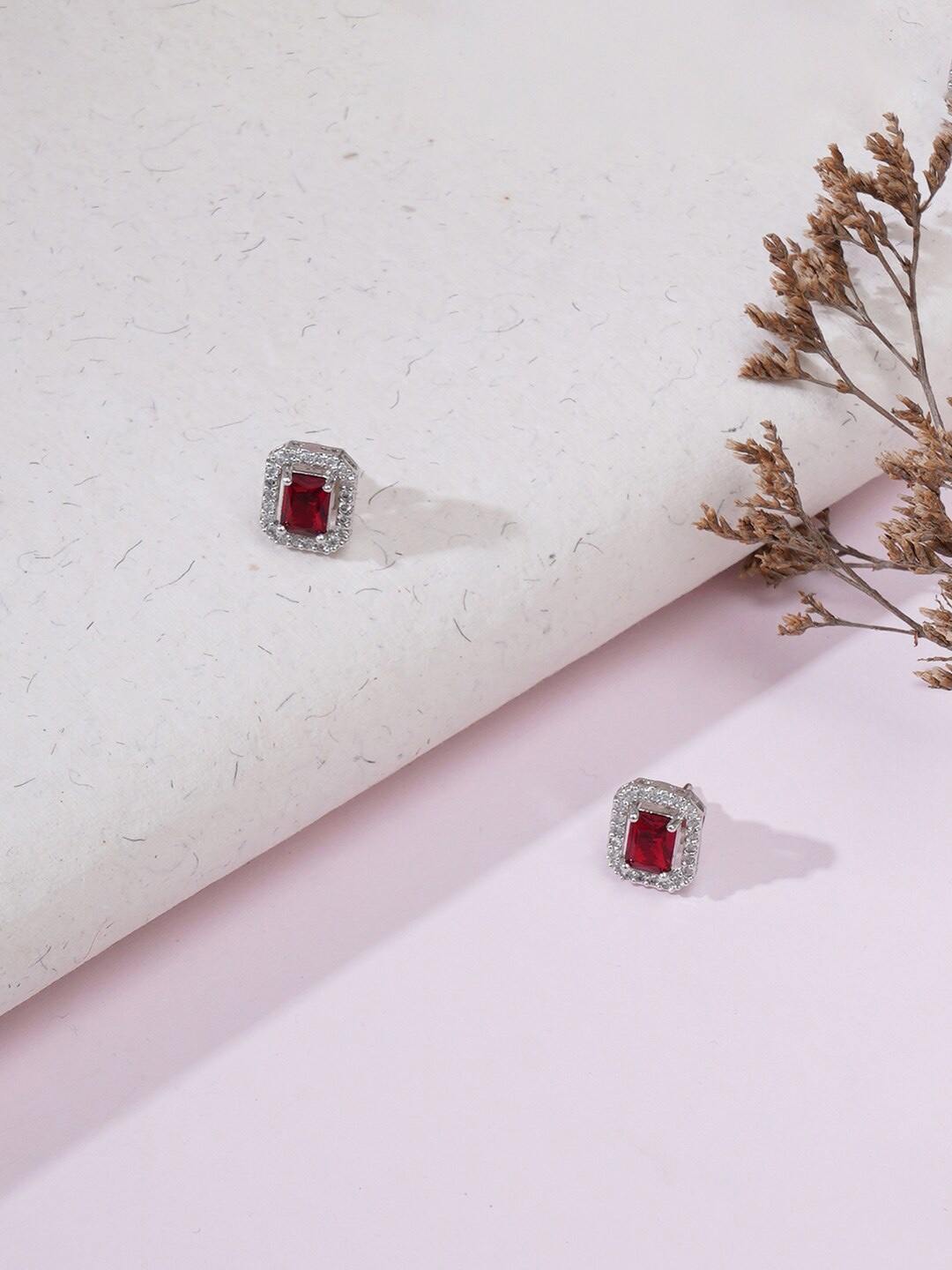 

Ruby Raang Silver-Plated Stones Studded Square Studs Earrings