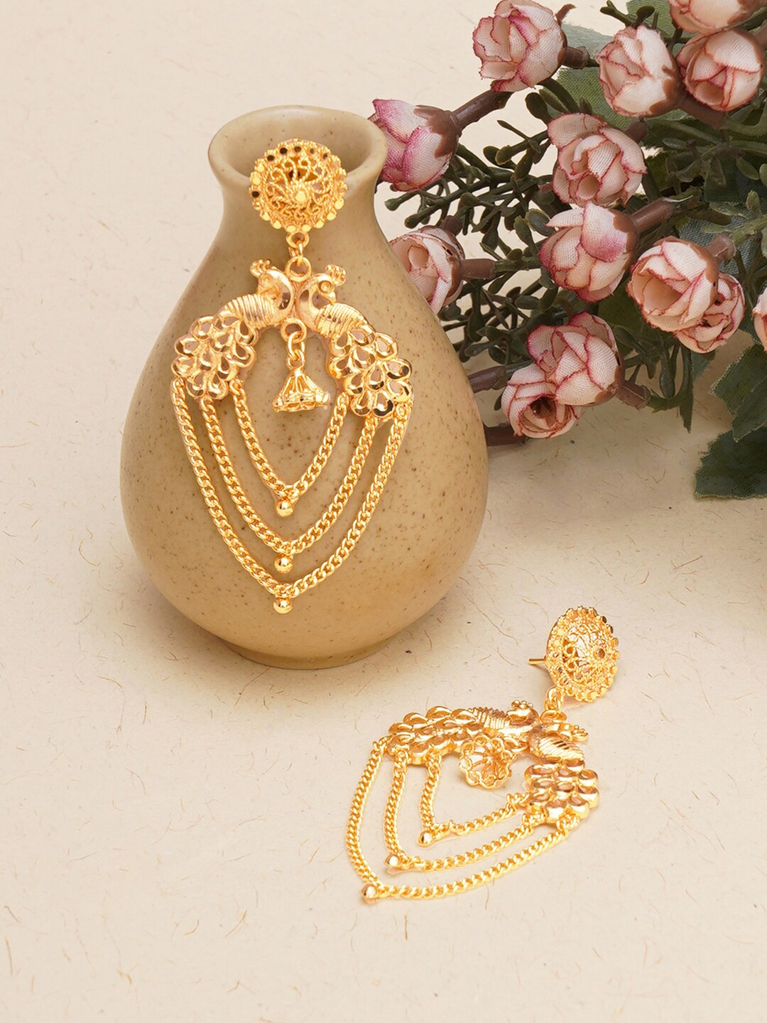 

Ruby Raang Gold-Plated Contemporary Drop Earrings