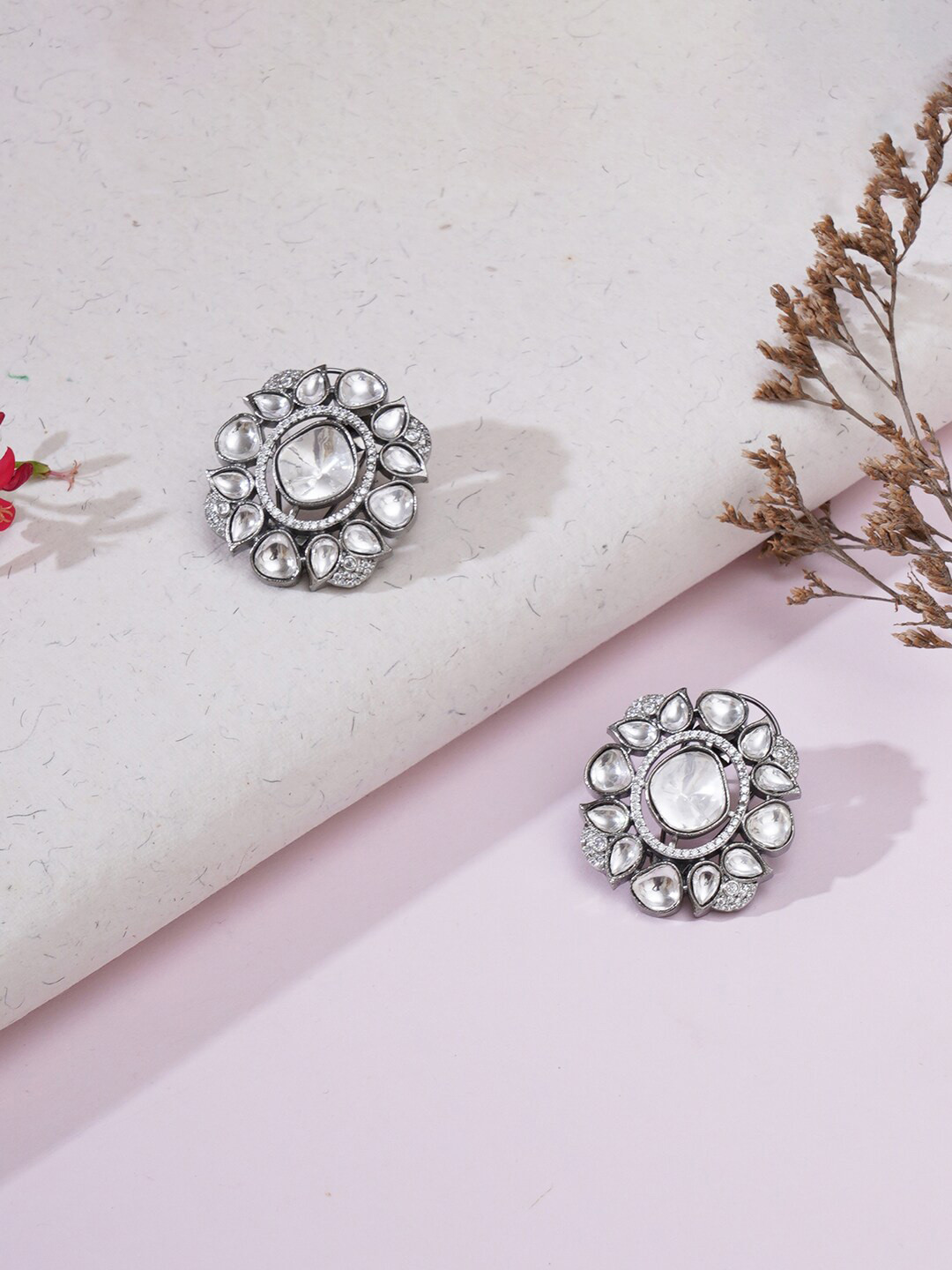 

Ruby Raang Gold-Plated Contemporary Studs Earrings, Silver