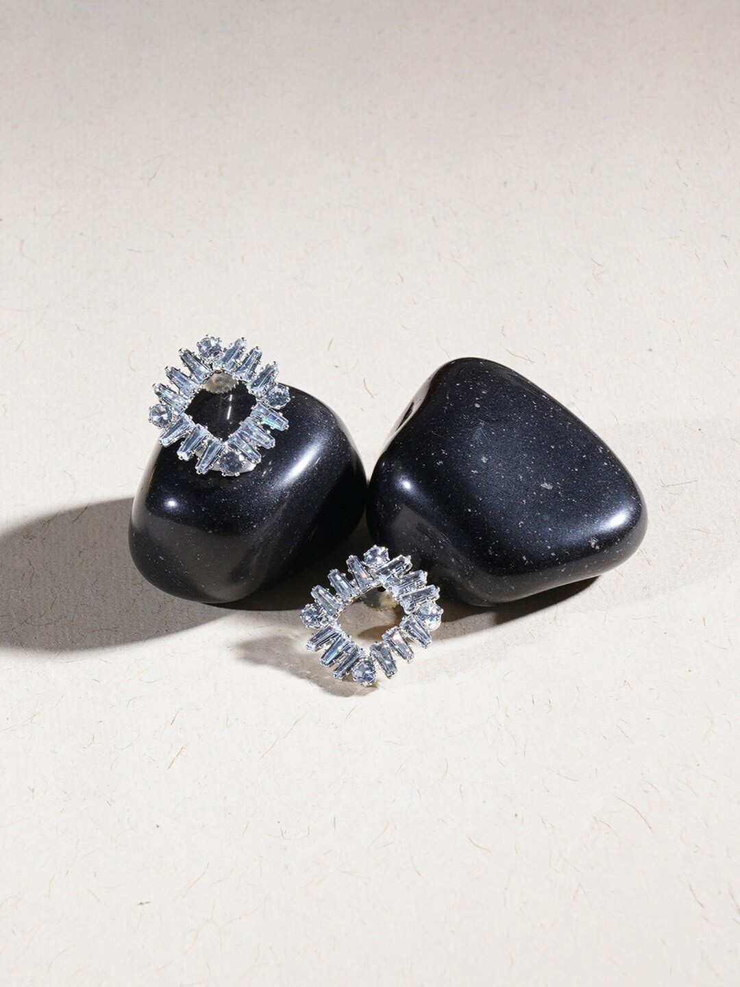 

Ruby Raang Silver-Plated Stones Studded Contemporary Studs Earrings