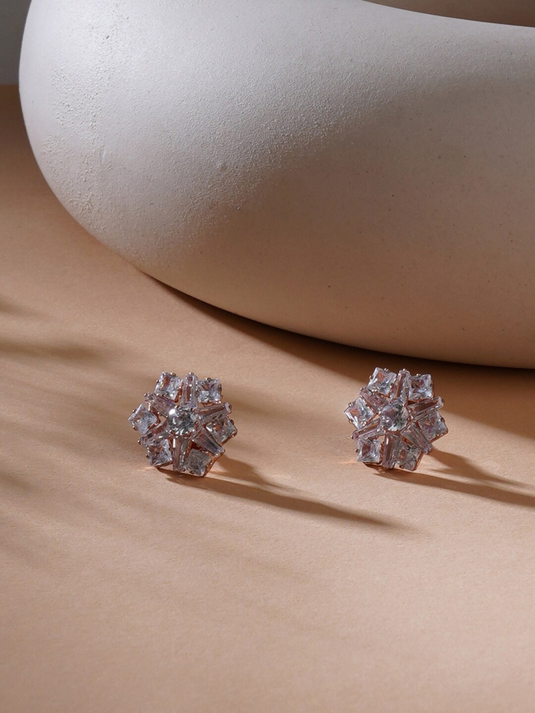 

Ruby Raang Rose Gold-Plated Floral Studs Earrings