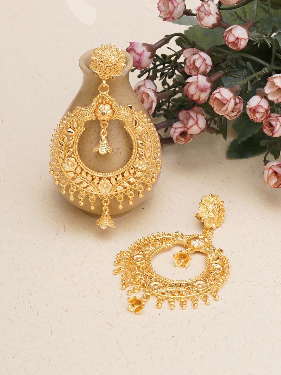 

Ruby Raang Gold-Plated Contemporary Chandbalis