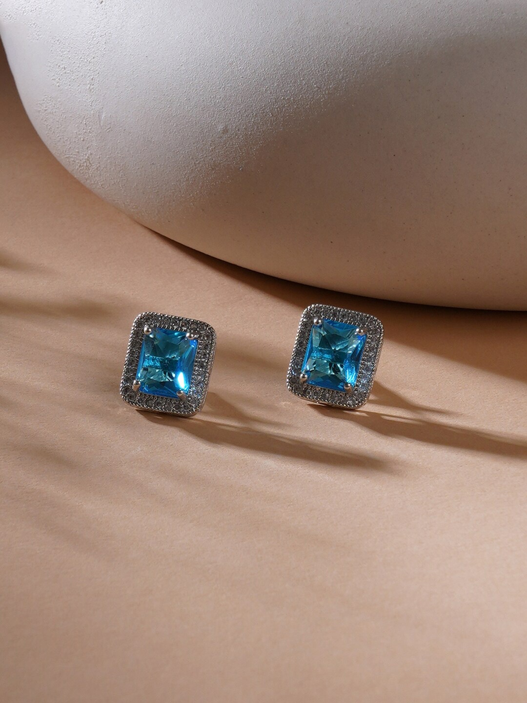 

Ruby Raang Silver-Plated Geometric-Shaped Studs Earrings