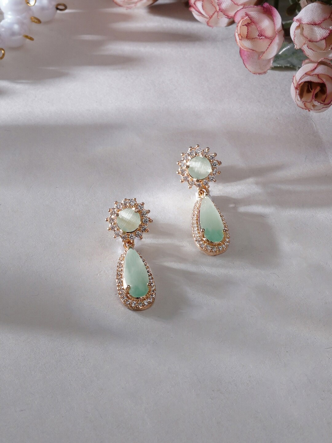 

Ruby Raang Gold Plated Contemporary Drop Earrings, Green