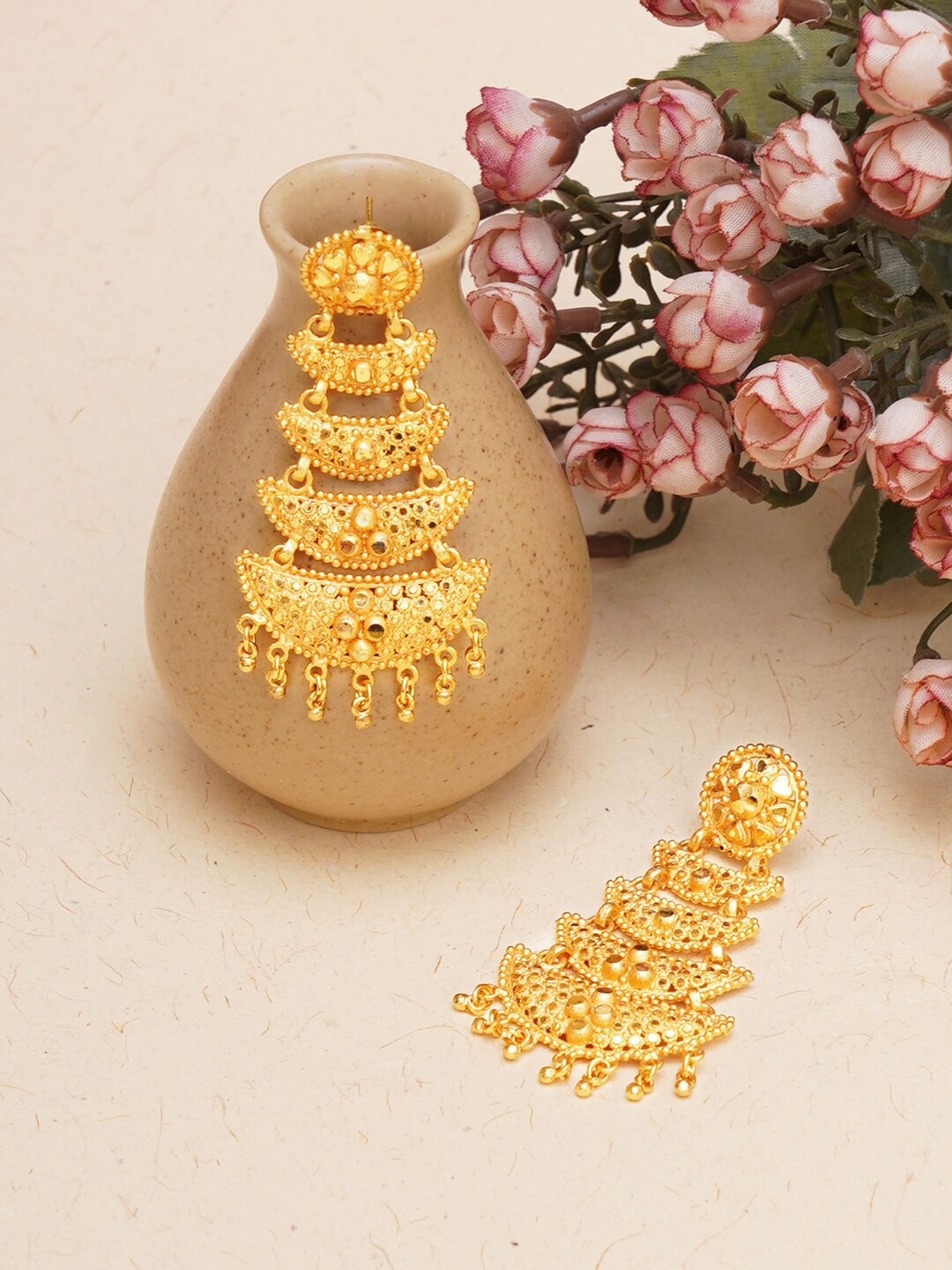 

Ruby Raang Gold-Plated Contemporary Drop Earrings