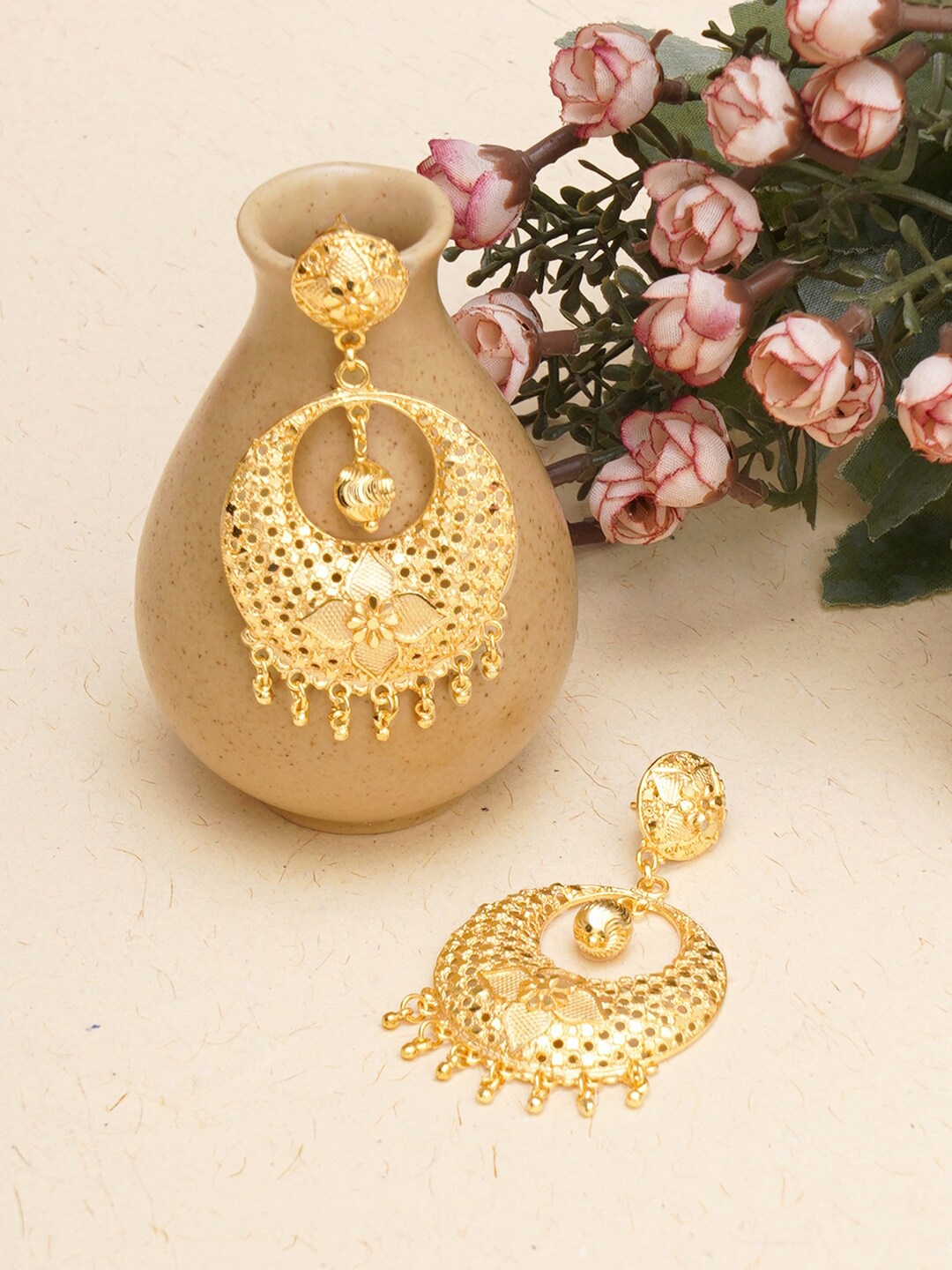 

Ruby Raang Gold-Plated Contemporary Chandbalis