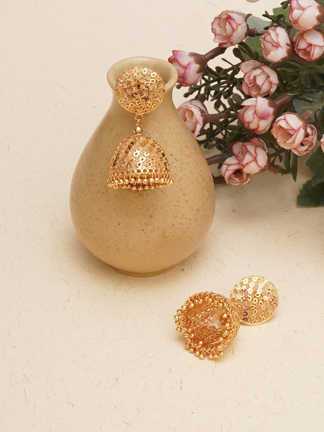 

Ruby Raang Gold-Plated Contemporary Jhumkas