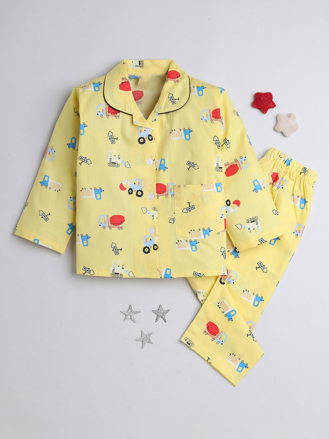 

The Magic Wand Kids Conversational Printed Pure Cotton Night Suit, Yellow