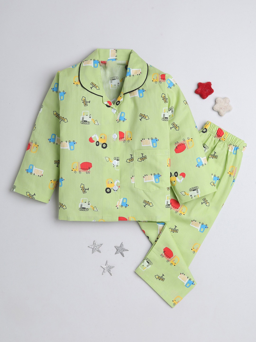 

The Magic Wand Kids Conversational Printed Pure Cotton Night Suit, Green