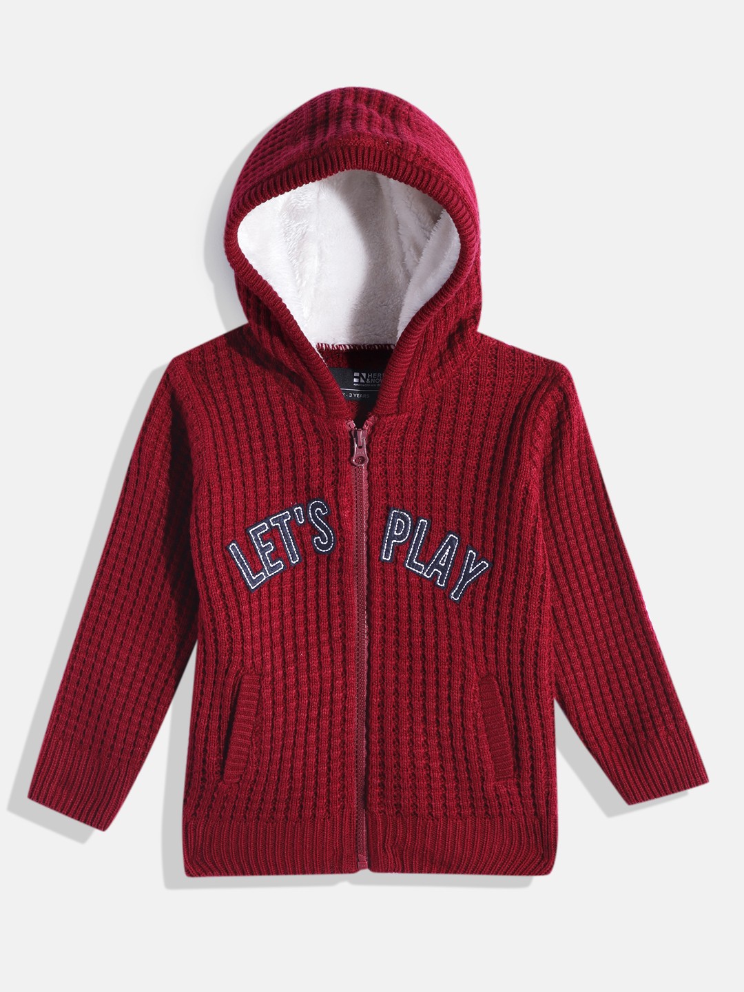 

HERE&NOW Boys Self Design Applique Acrylic Hooded Sweatshirt, Maroon