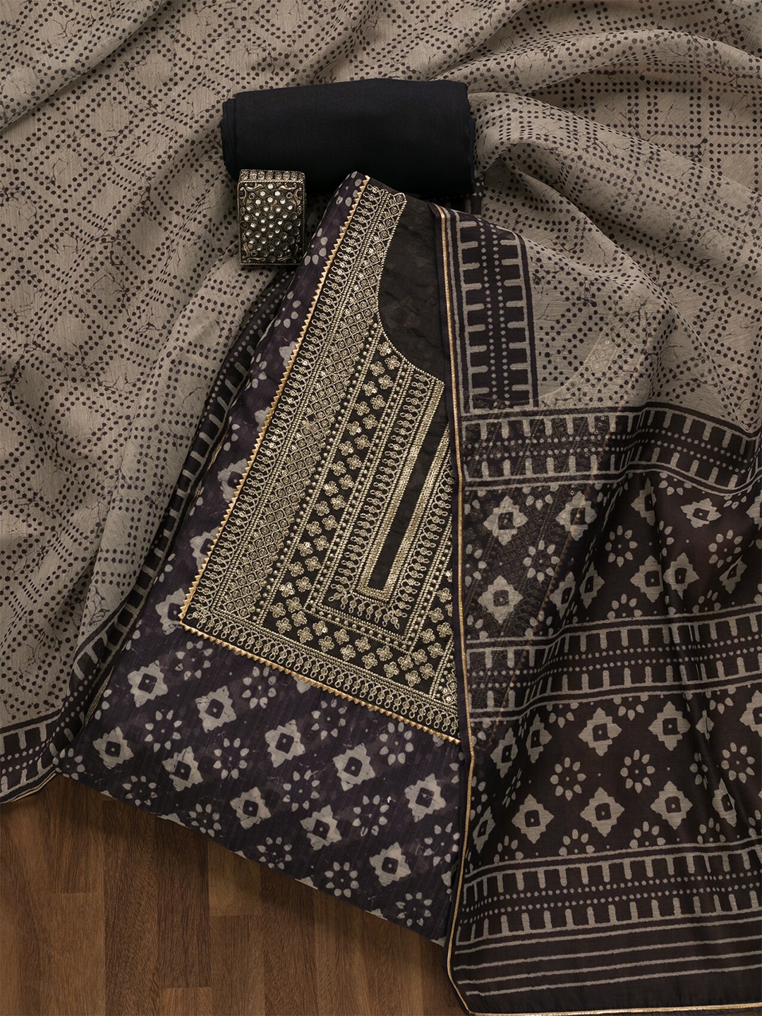 

Koskii Ethnic Motifs Embroidered Unstitched Dress Material, Brown
