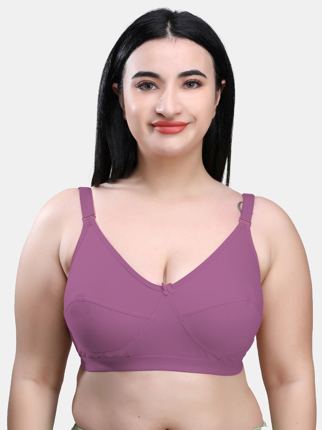 

SKDREAMS All Day Comfort Cotton T-shirt Bra Cut and Sew Full Coverage, Purple
