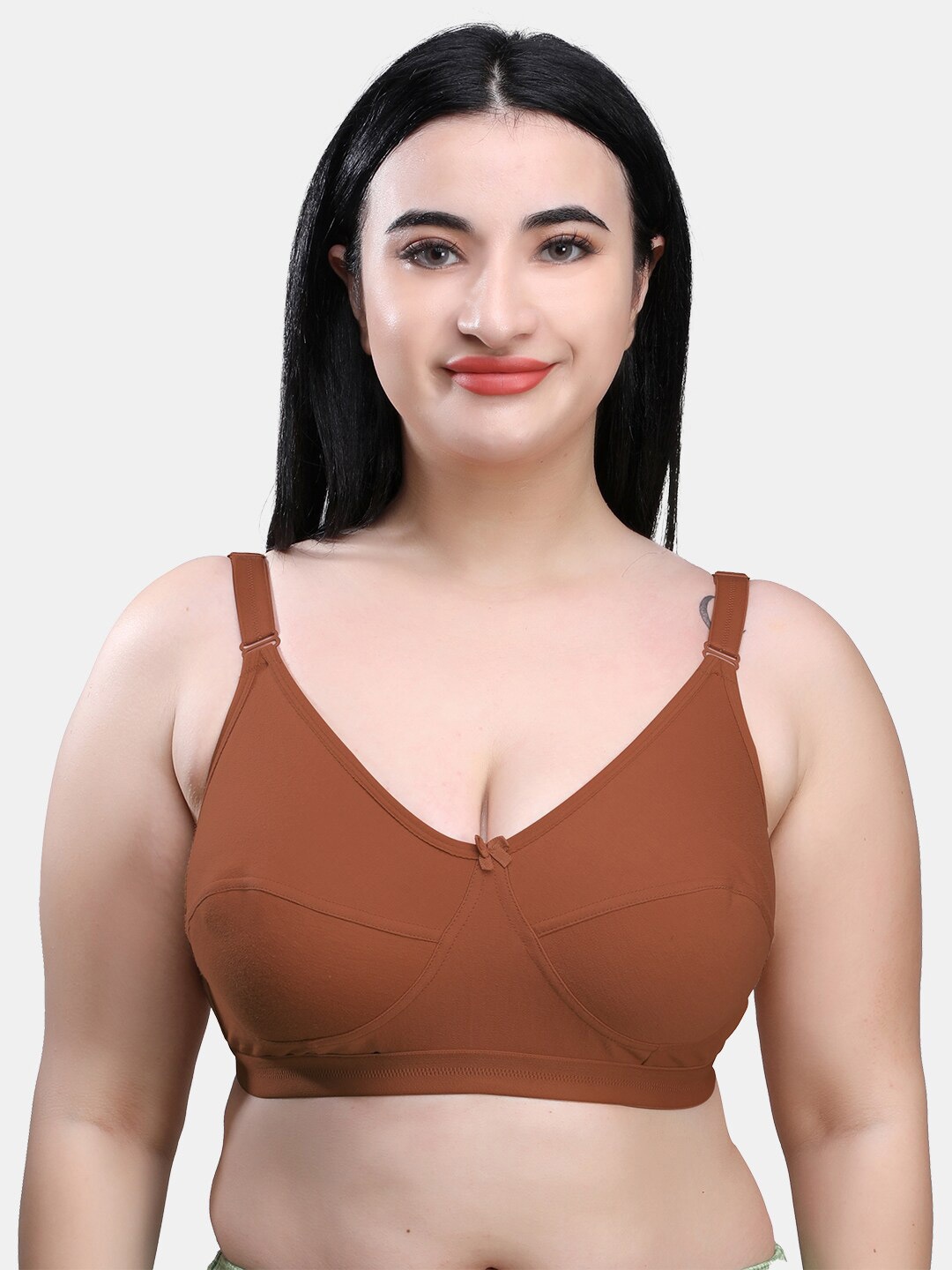 

SKDREAMS Non Padded Full Coverage Cotton Minimizer Bra With All Day Comfort, Brown