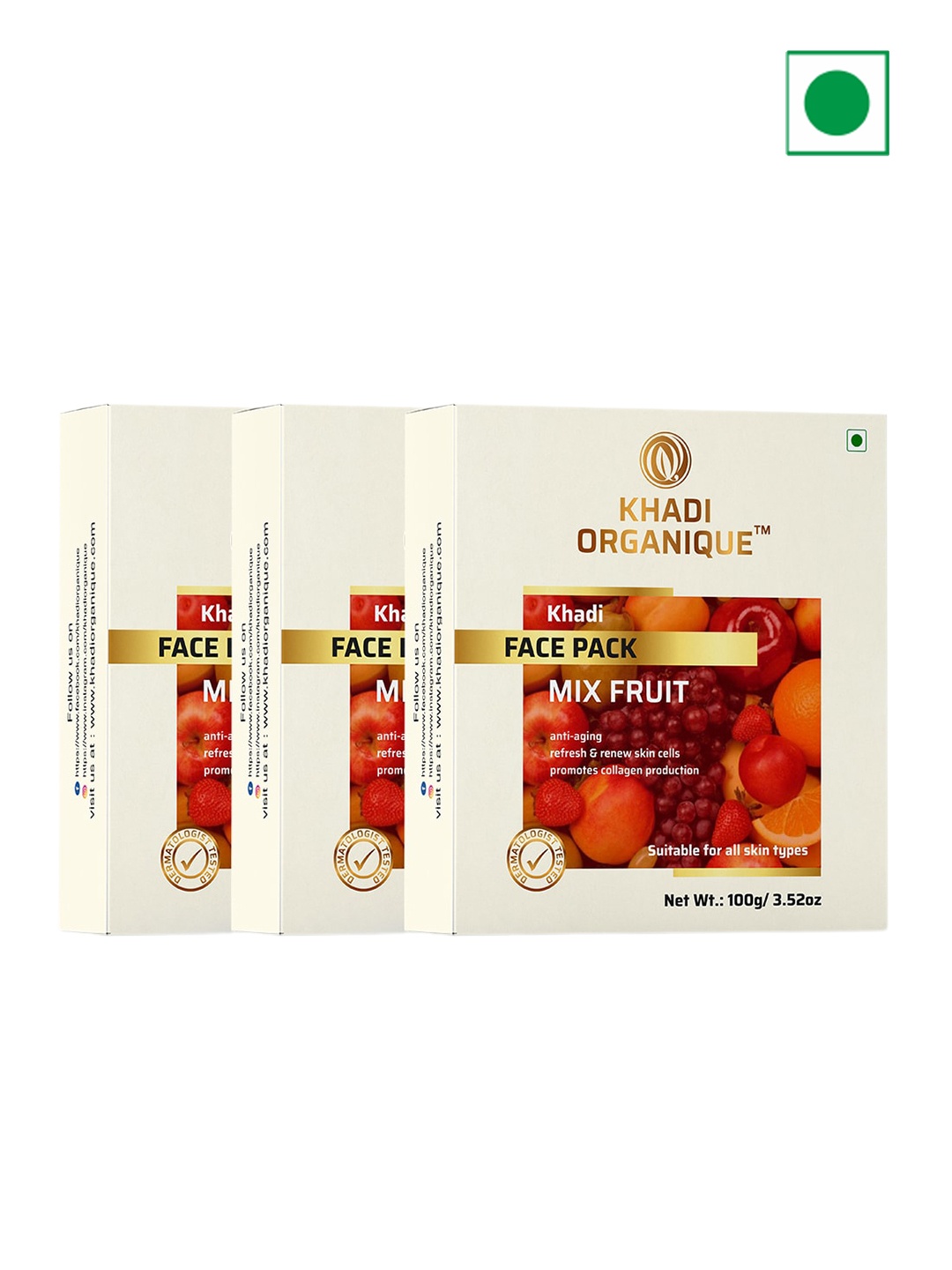 

Khadi Organique Set of 3 Mix Fruit Face Pack - 100g Each, White