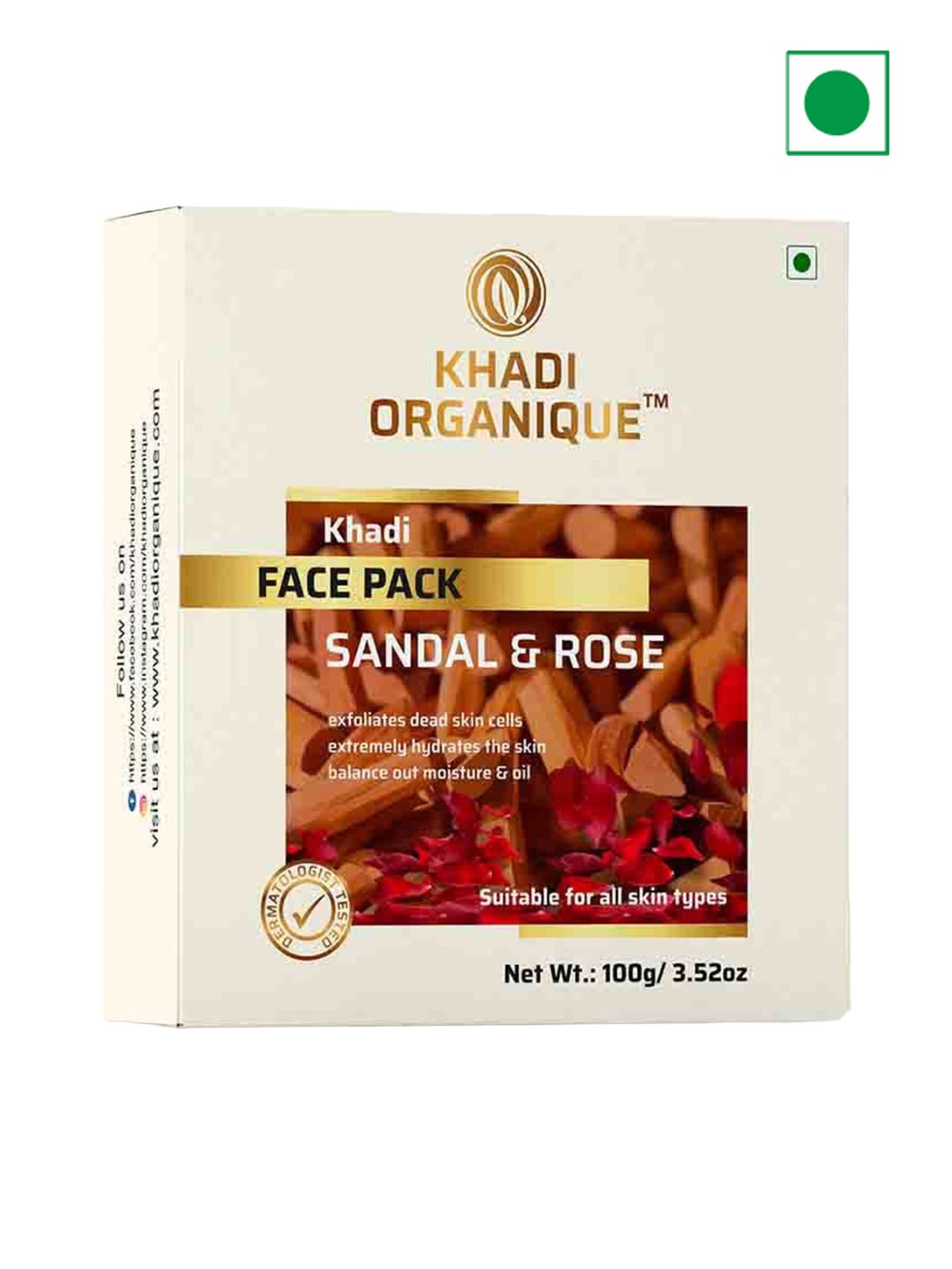 

Khadi Organique 3-Pcs Sandal & Rose Face Pack For Glowing Skin - 100g Each, Na