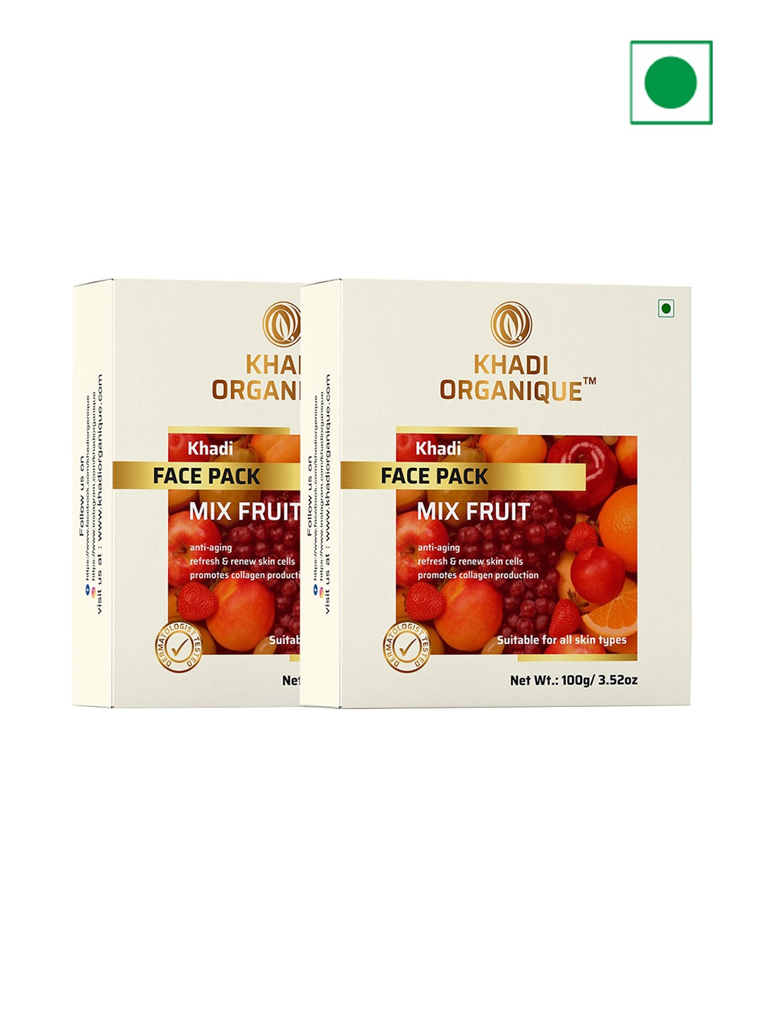 

Khadi Organique Set of 2 Mix Fruit Face Pack - 100g Each, White