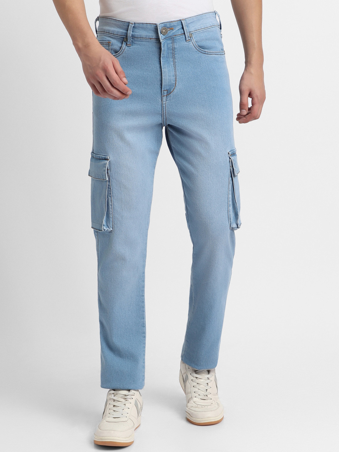 

Dennis Lingo Men Straight Fit Mid Rise Stretchable Denim Cargos, Blue