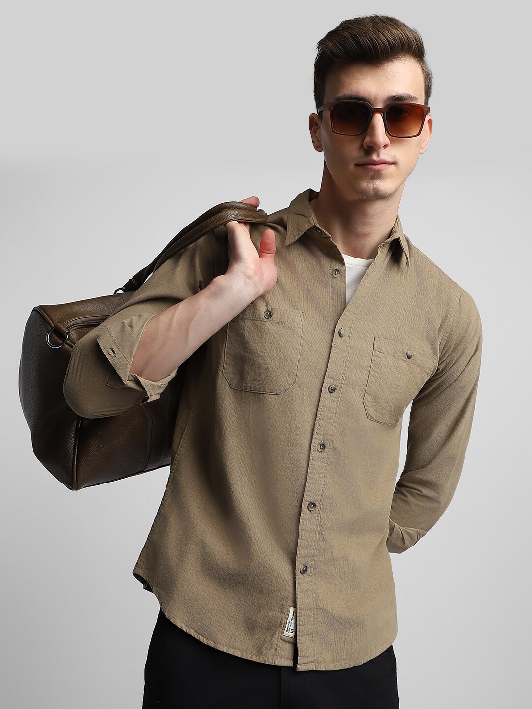 

Dennis Lingo Classic Slim Fit Spread Collar Pure Cotton Casual Shacket, Khaki