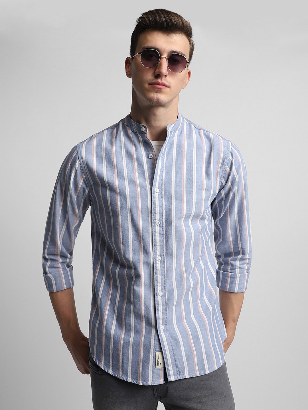 

Dennis Lingo Classic Slim Fit Striped Pure Cotton Casual Shirt, Blue