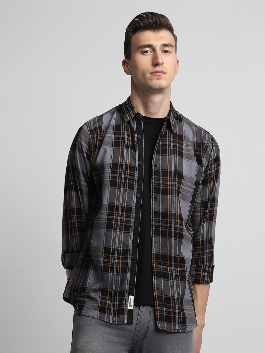 

Dennis Lingo Classic Slim Fit Tartan Checked Pure Cotton Casual Shirt, Black