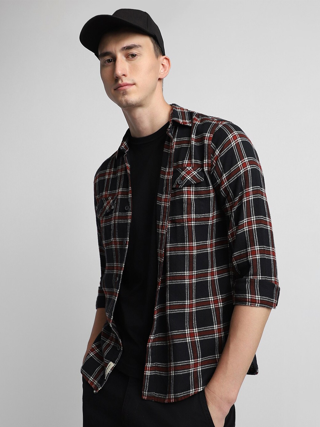 

Dennis Lingo Relaxed Tartan Checked Flannel Weave Pure Cotton Casual Shirt, Black