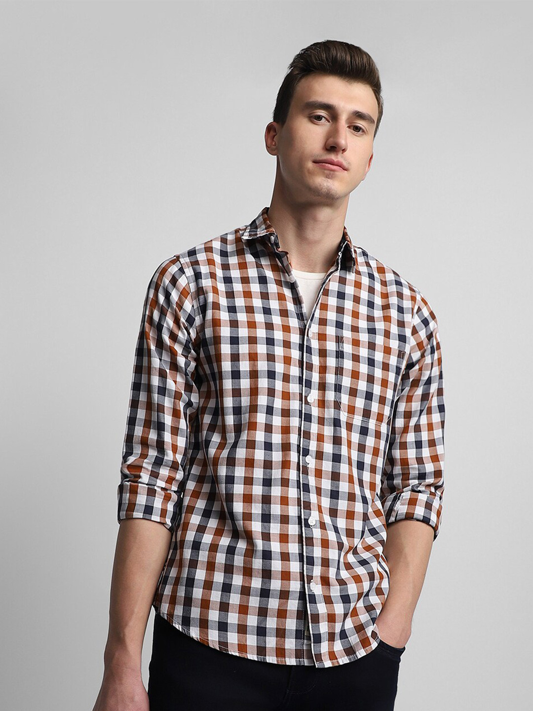 

Dennis Lingo Classic Slim Fit Gingham Checked Pure Cotton Casual Shirt, White