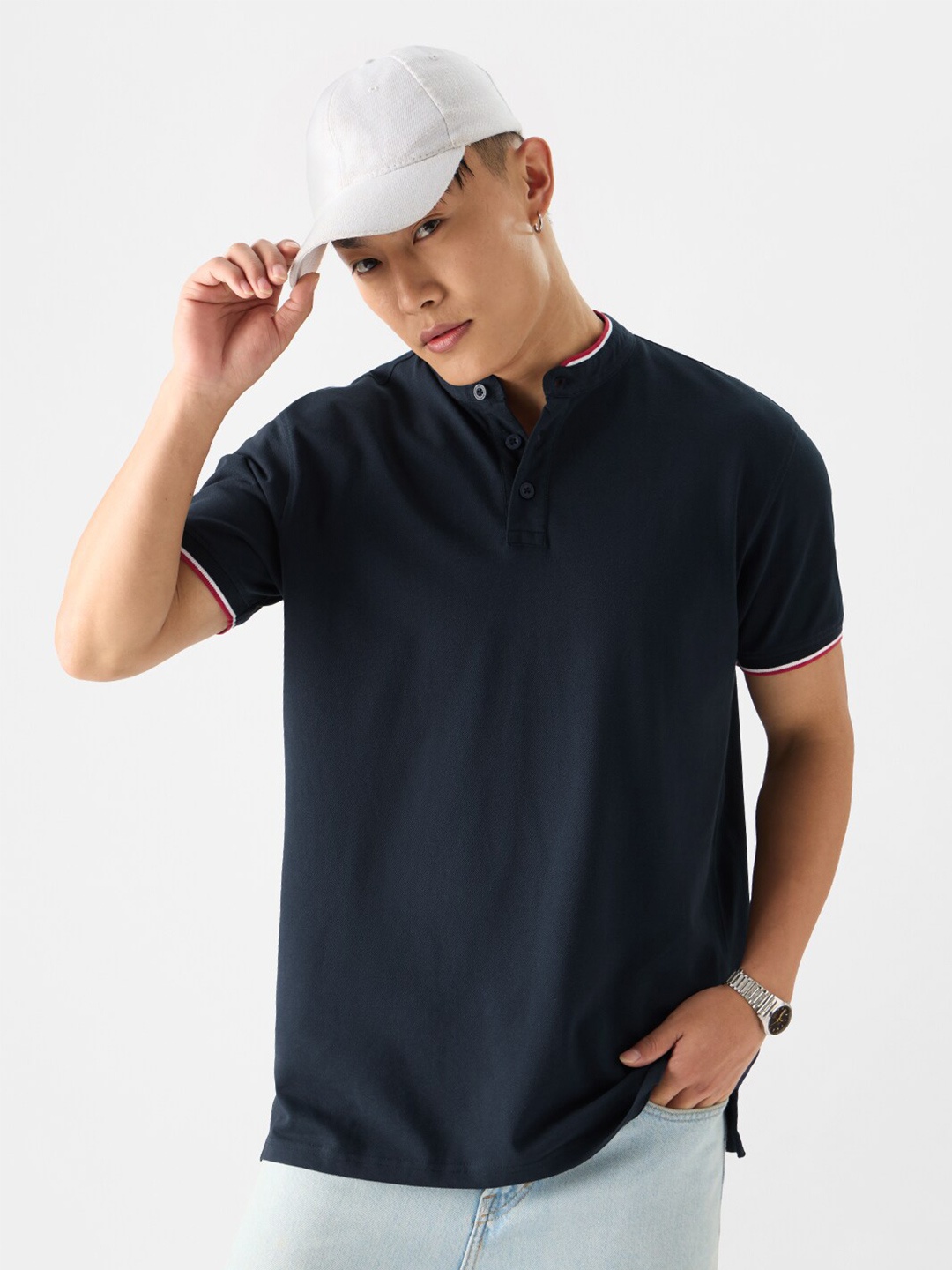 

The Souled Store Henley Neck T-Shirt, Navy blue