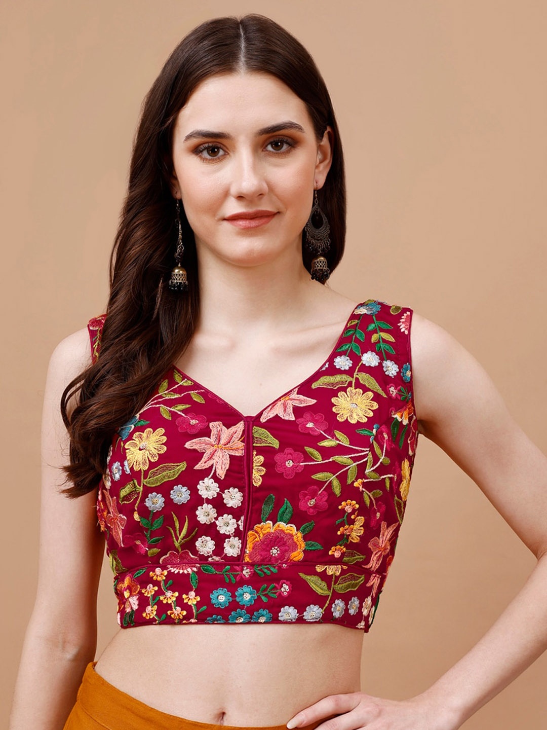 

Tikhi Imli Embroidered Georgette Saree Blouse, Maroon