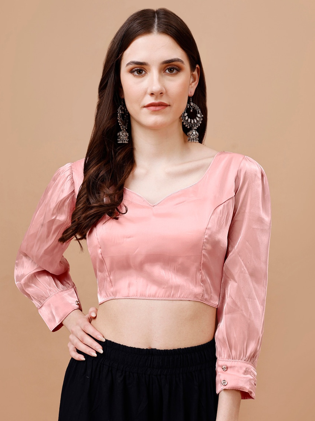 

Tikhi Imli Sweetheart Neck Organza Saree Blouse, Pink
