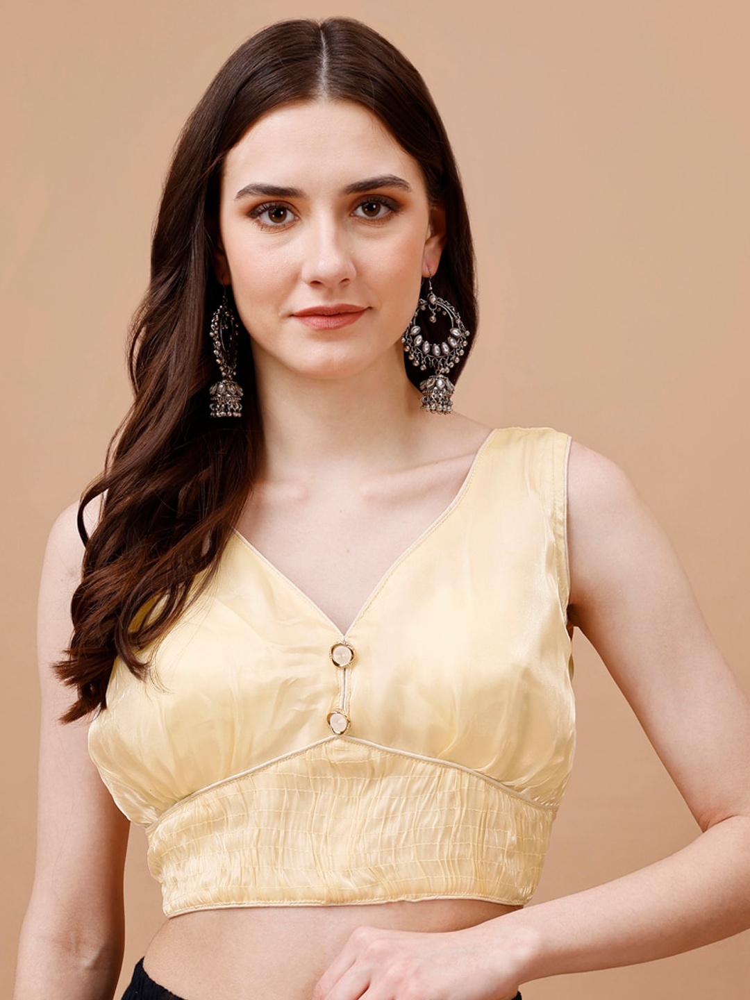 

Tikhi Imli Organza Sleeveless Saree Blouse, Beige