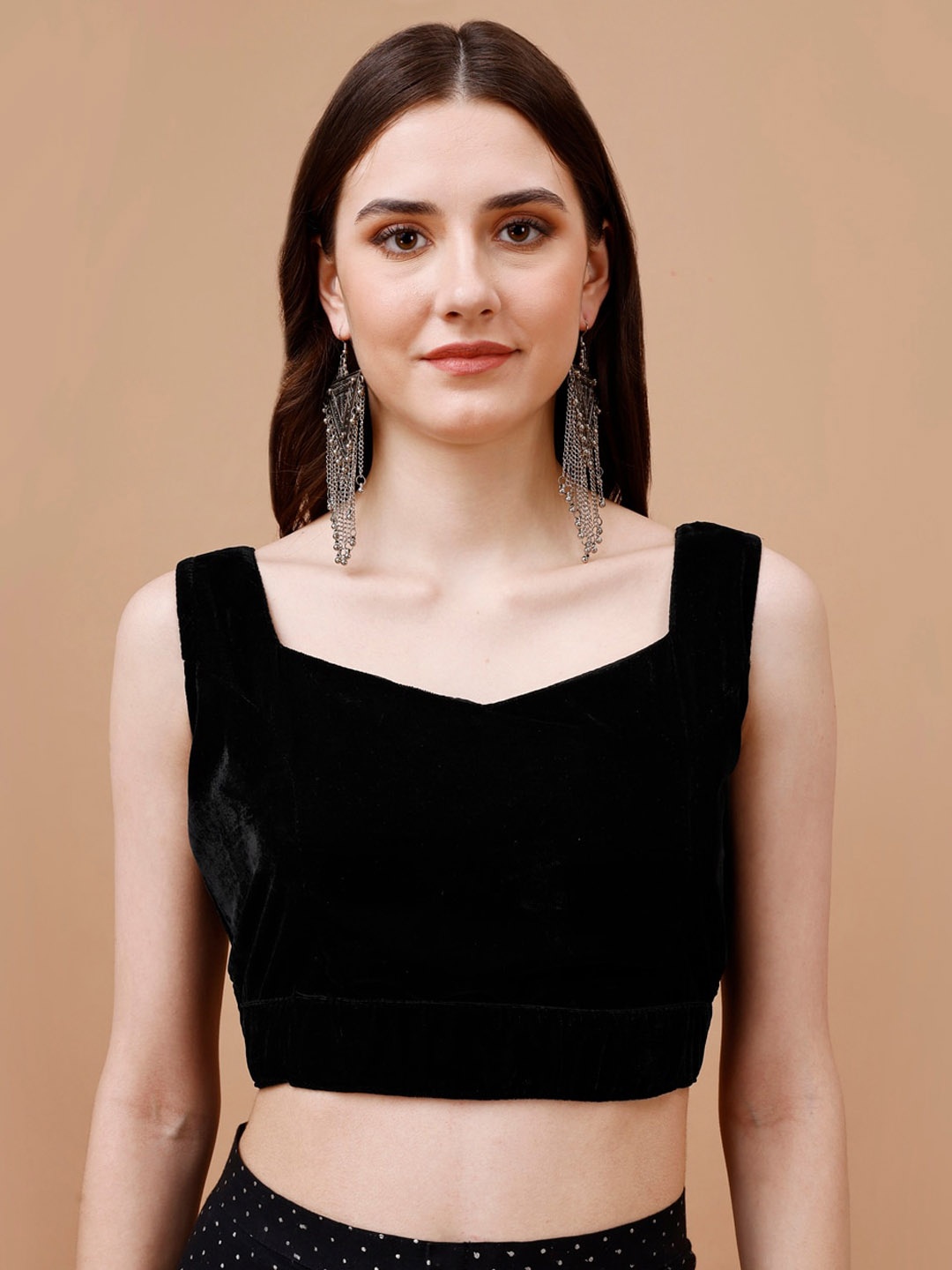 

Tikhi Imli Sweetheart Neck Organza Saree Blouse, Black