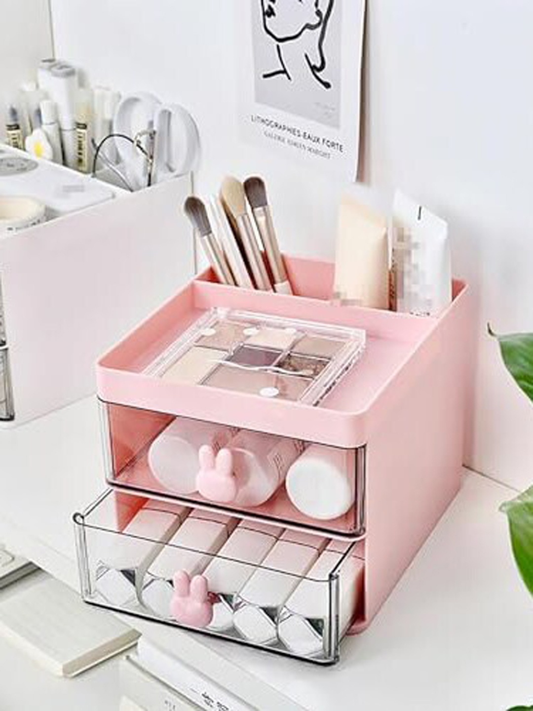 

HOUSE OF QUIRK Pink Small Desk Organiser with Drawer