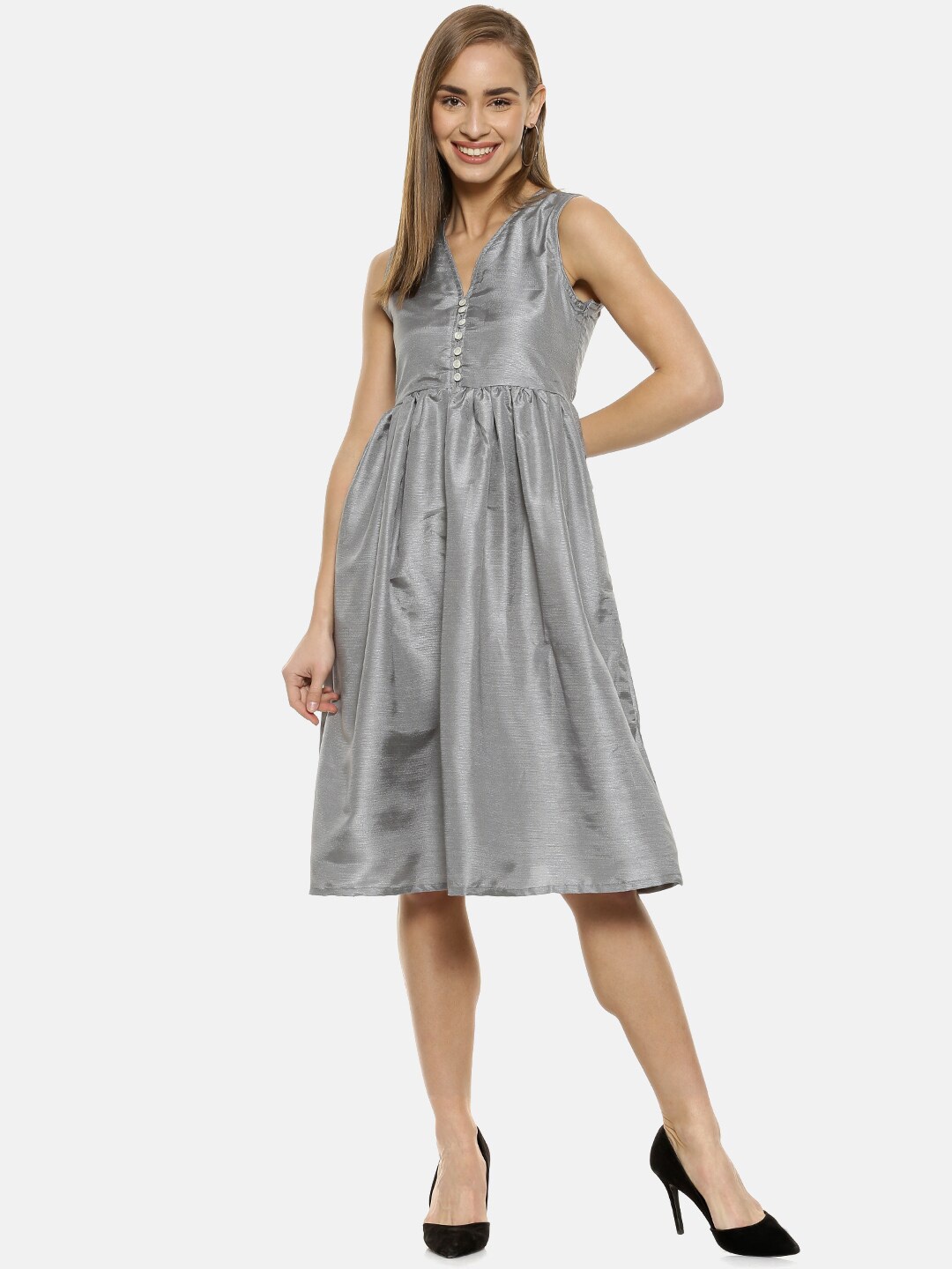 

Instafab Grey V-Neck Fit & Flare Dress