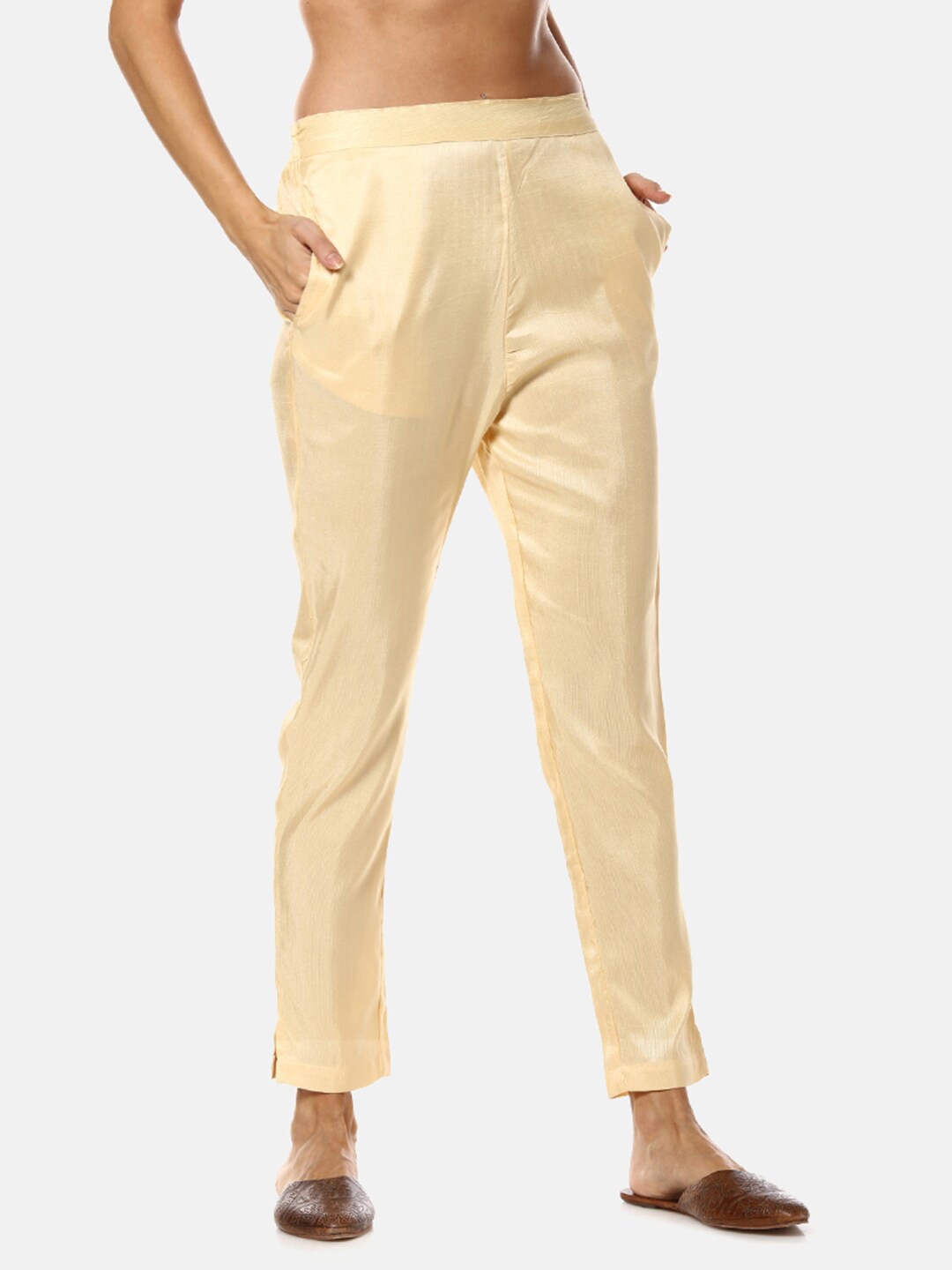 

Instafab Women Straight Fit Mid Rise Trousers, Gold