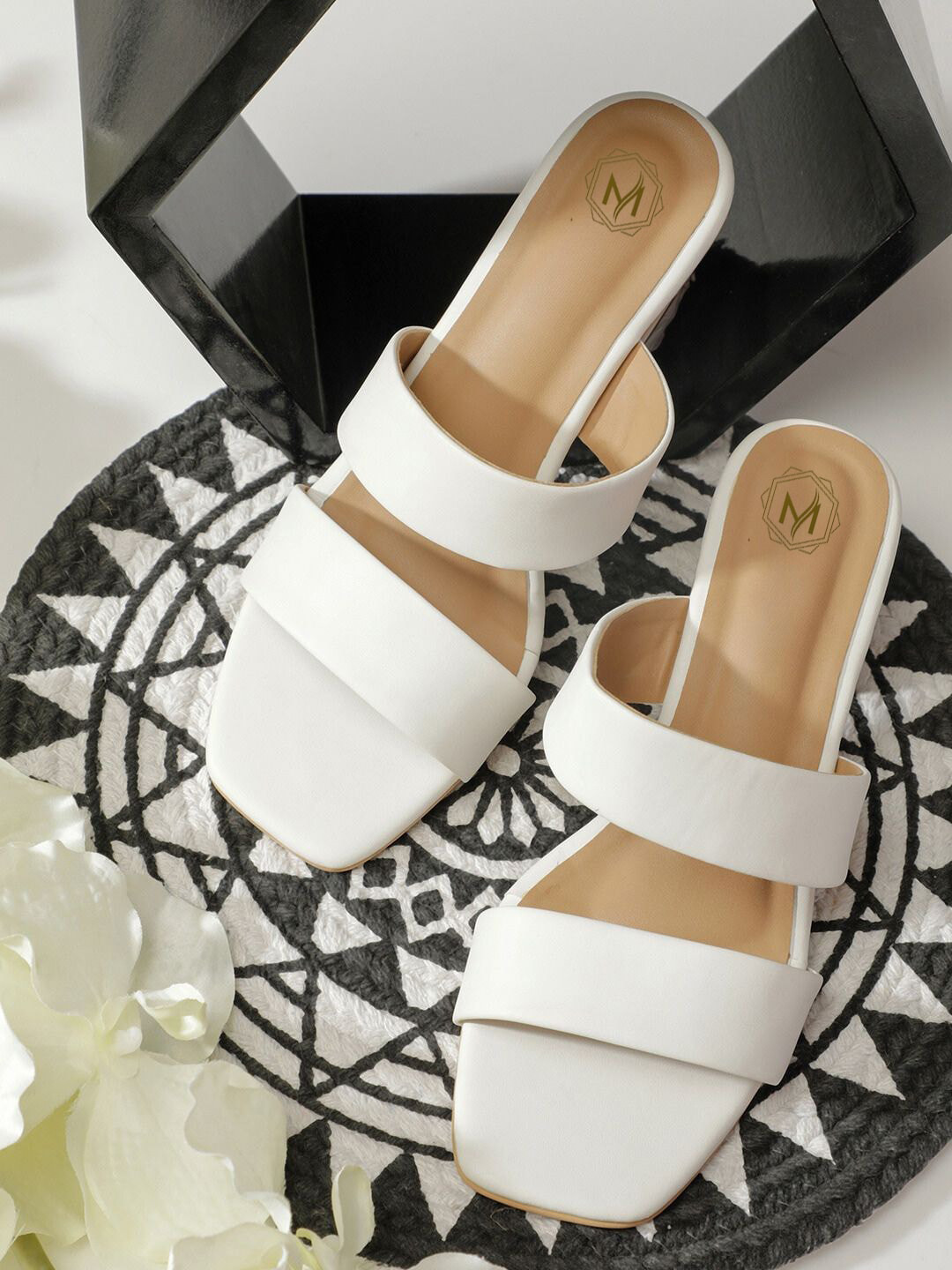 

Myra Double Straps Open Toe Block Heels, White