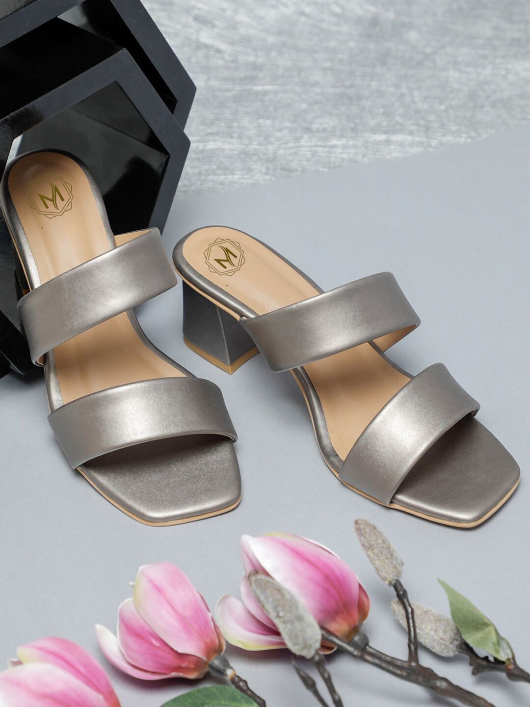 

Myra Double Strap Open Toe Block Heels, Metallic