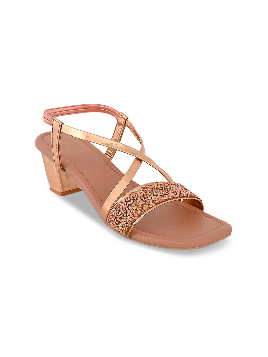 

Myra Embellished Open Toe Block Heels, Gold