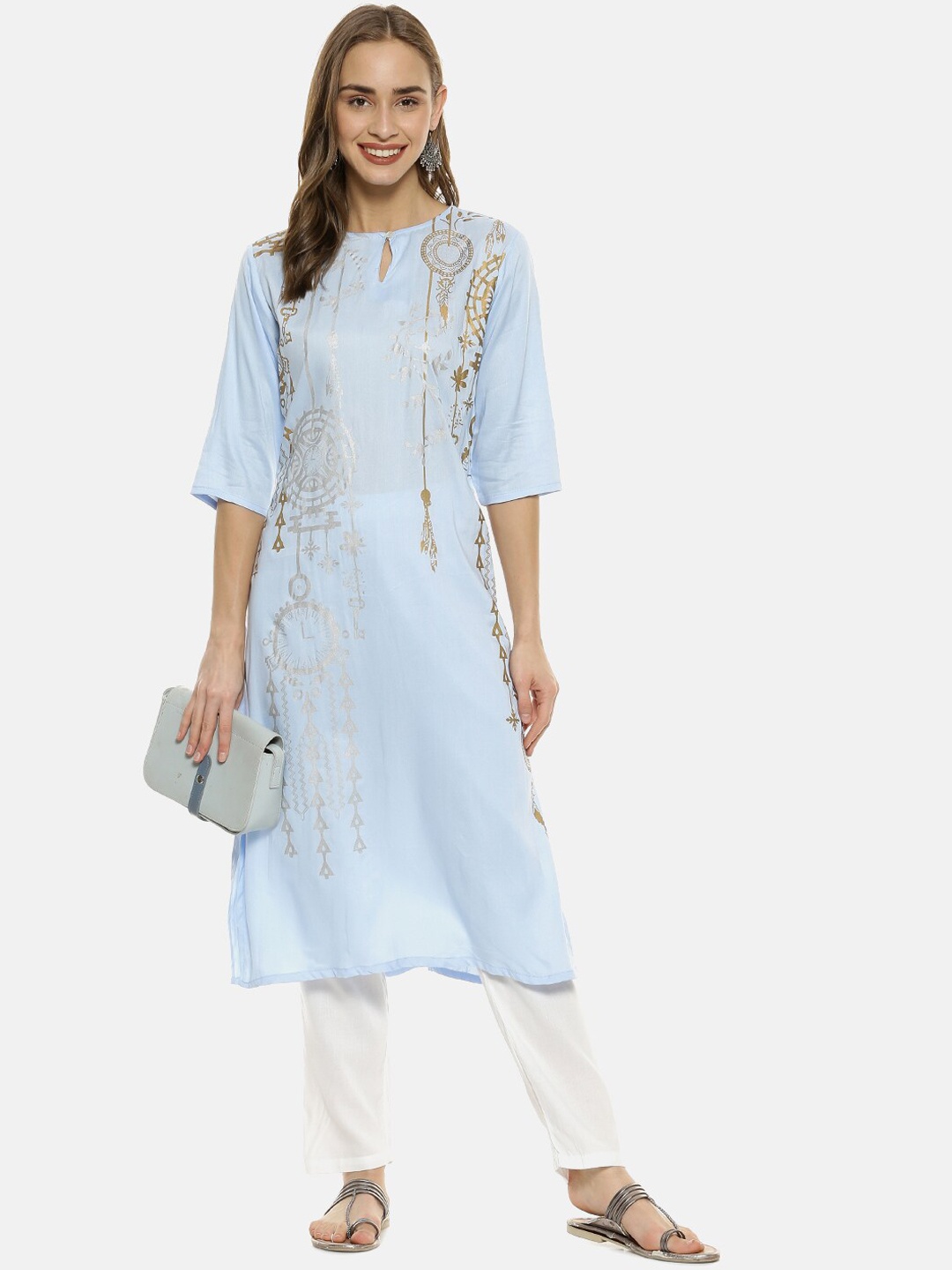 

Instafab Floral Printed Kurta With Trousers, Blue