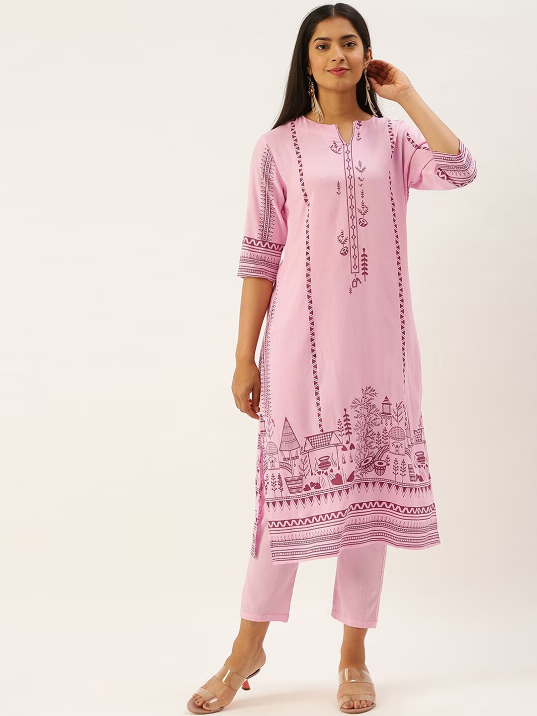 

Instafab Floral Printed Kurta With Trousers, Pink