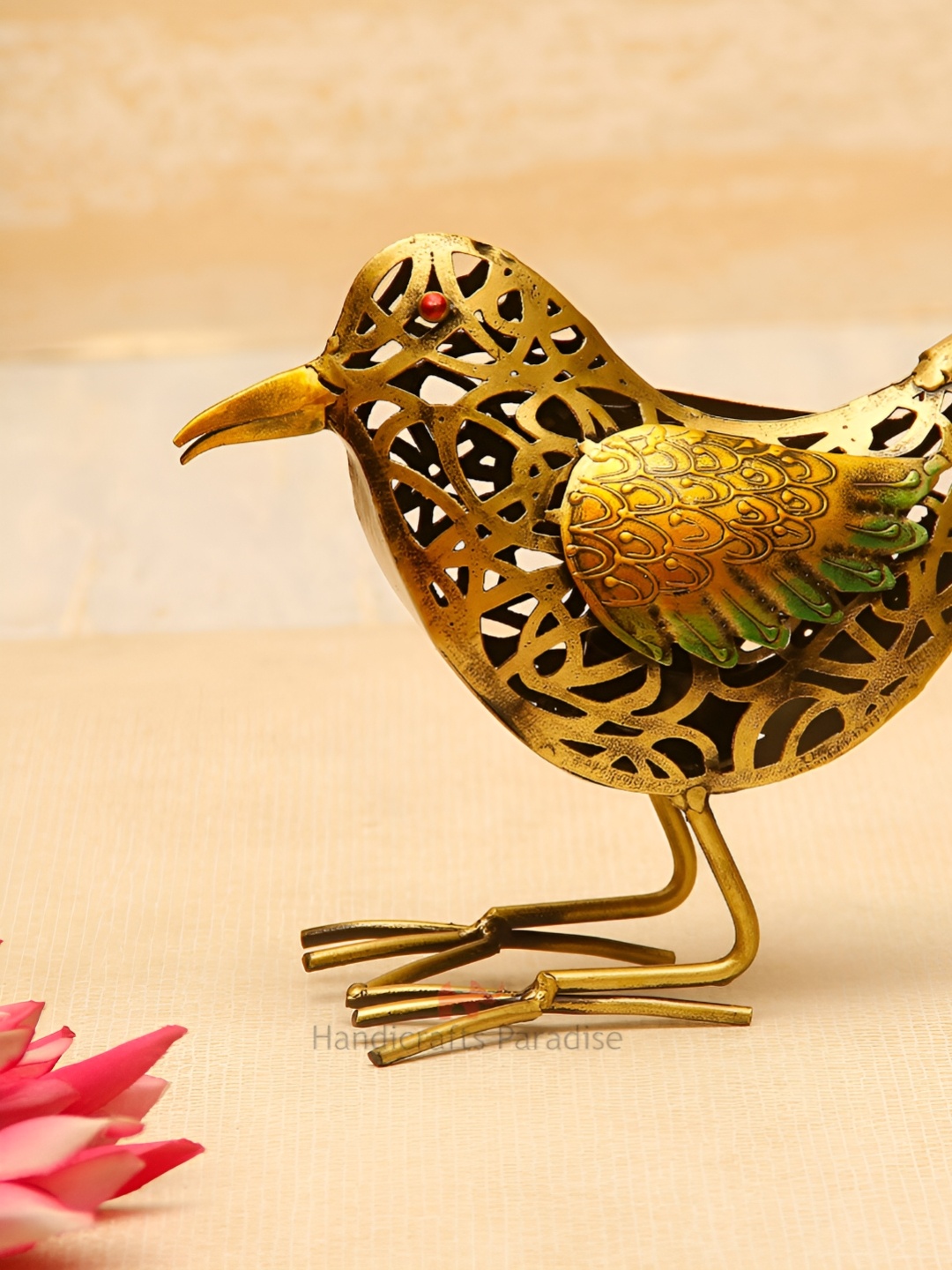 

HANDICRAFTS PARADISE Gold-Toned Bird Tea light Holder Showpiece