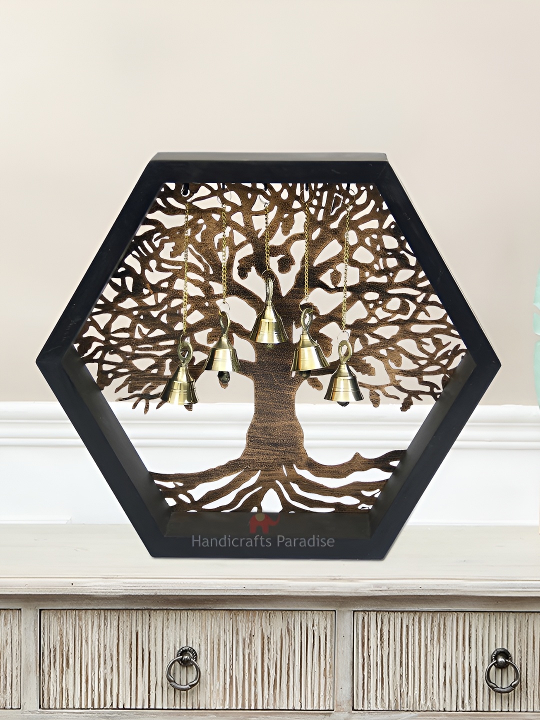 

HANDICRAFTS PARADISE Gold Toned Black Tree of Life Showpiece