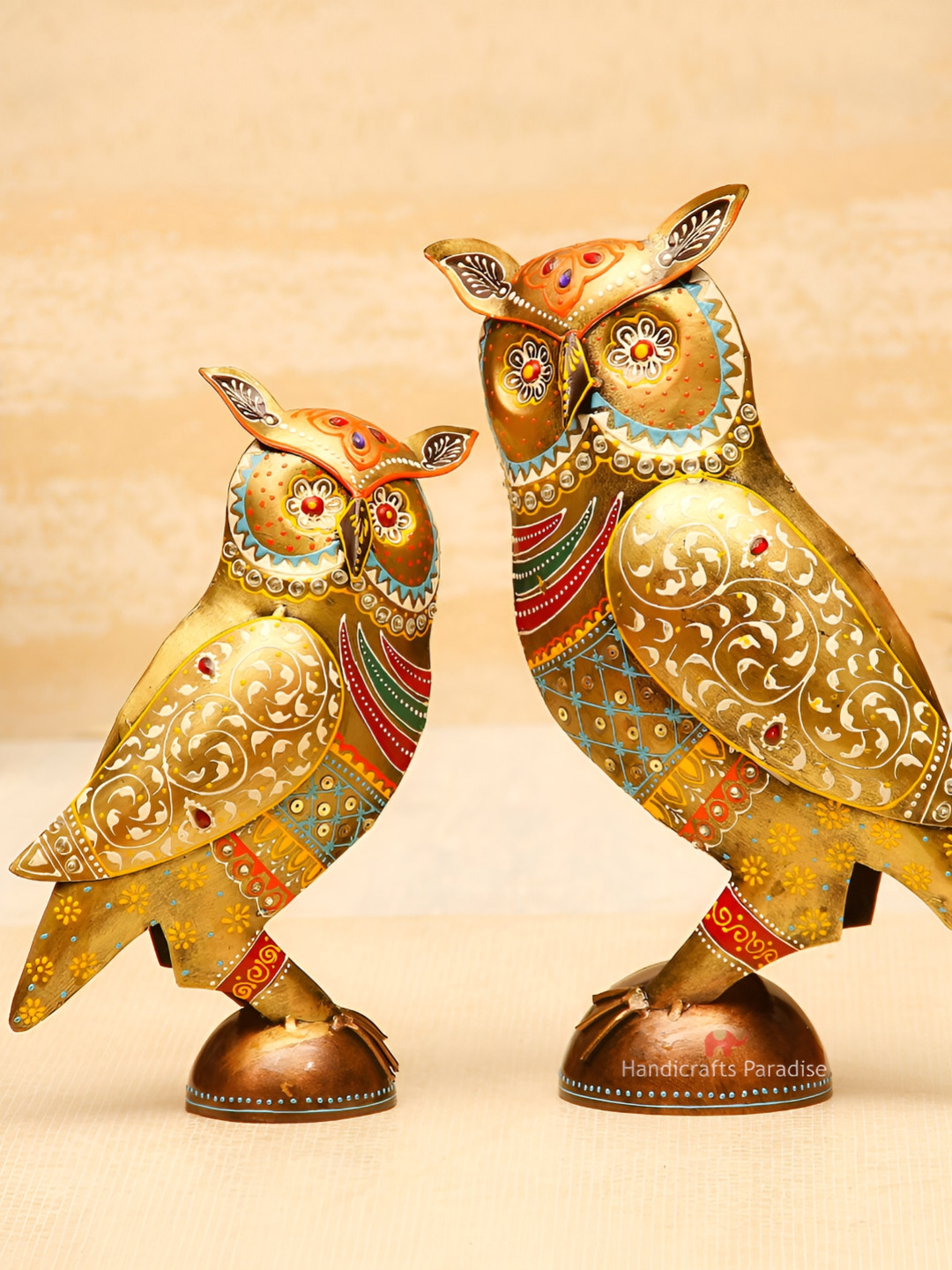 

HANDICRAFTS PARADISE 2 Pieces Bronze & White Metal Medium Owl Showpieces