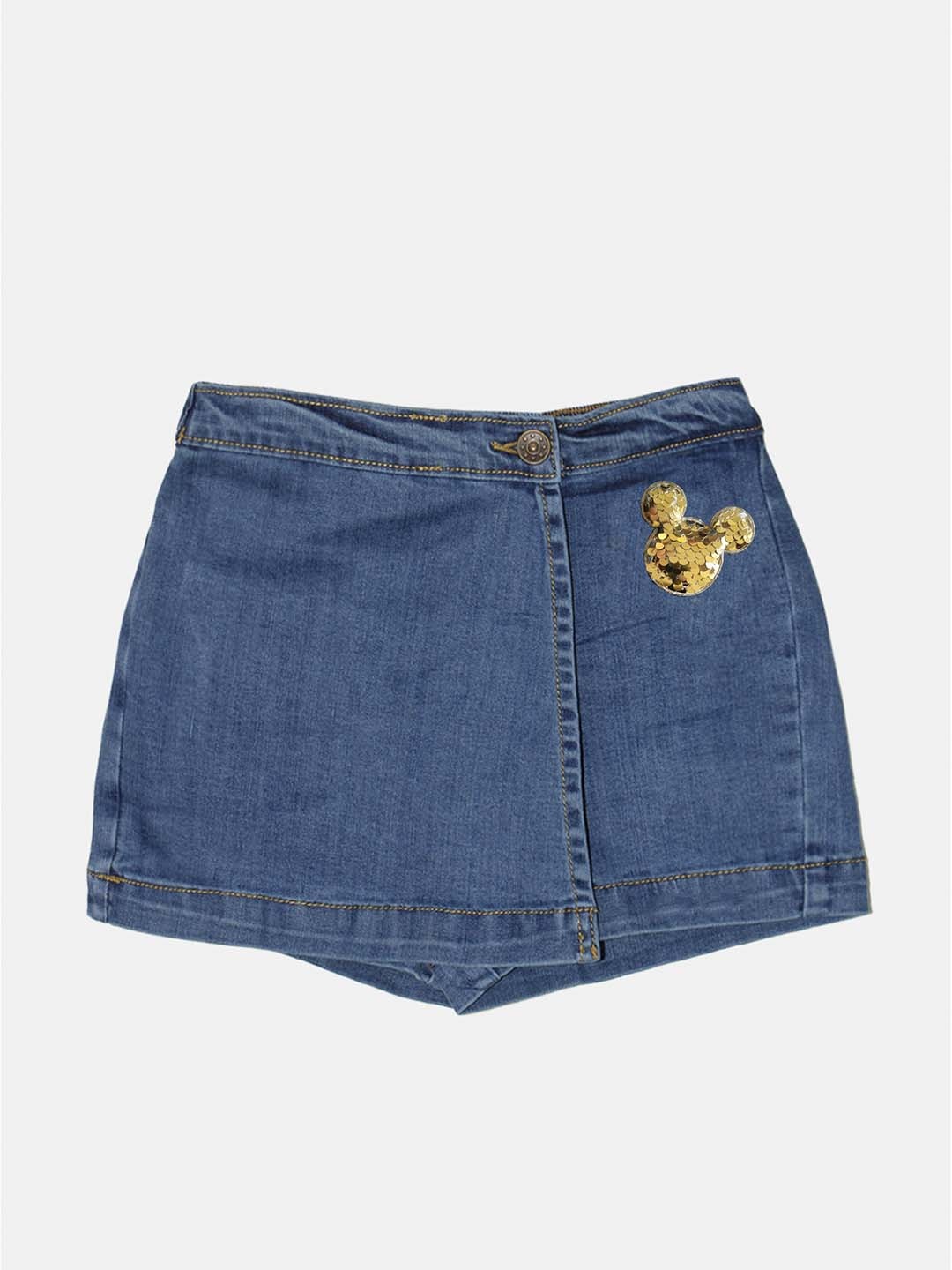 

KiddoPanti Girls Blue Embellished Denim Denim Skorts