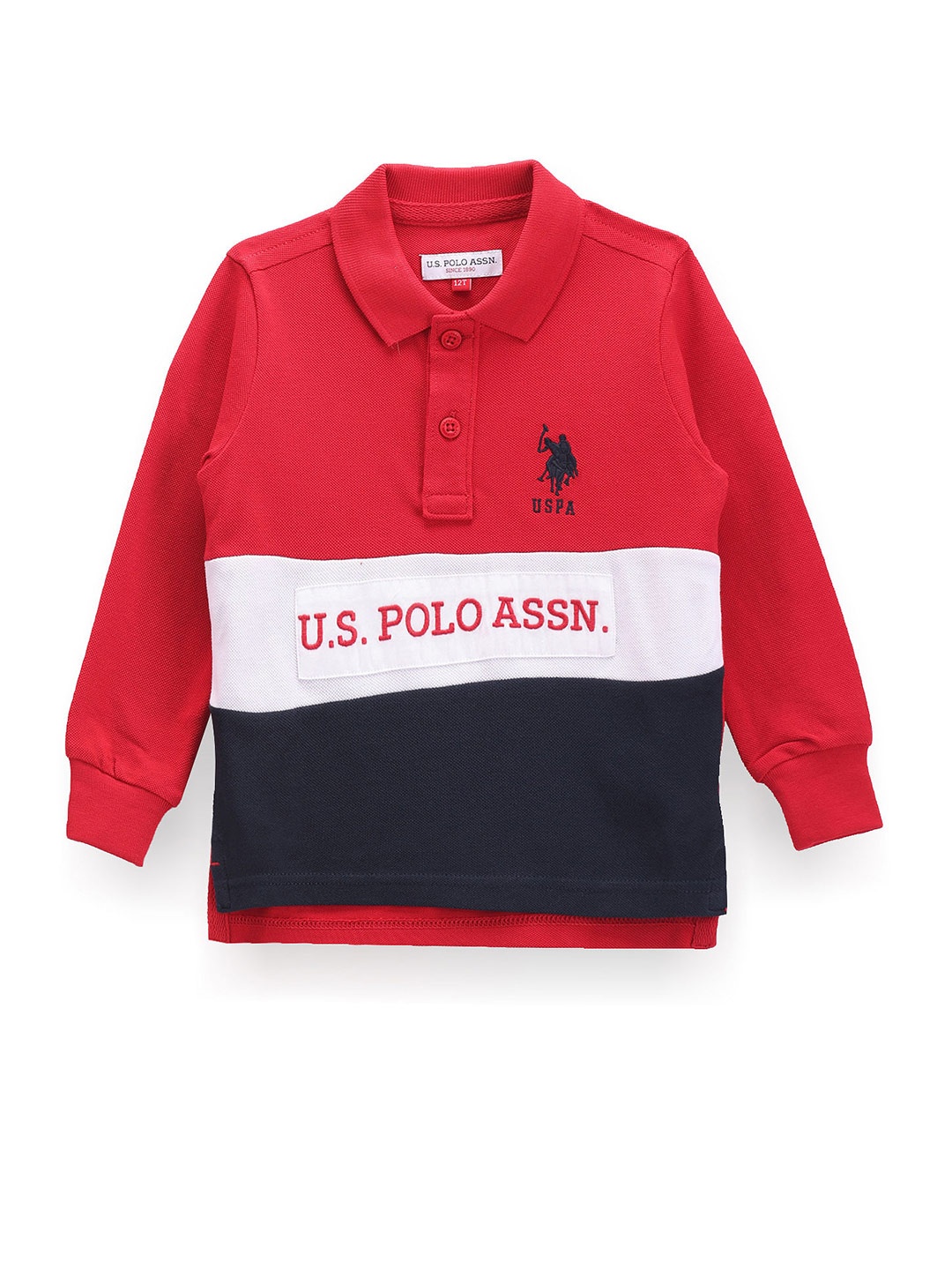 

U.S. Polo Assn. Kids Boys Colourblocked Polo Collar Cotton T-shirt, Red