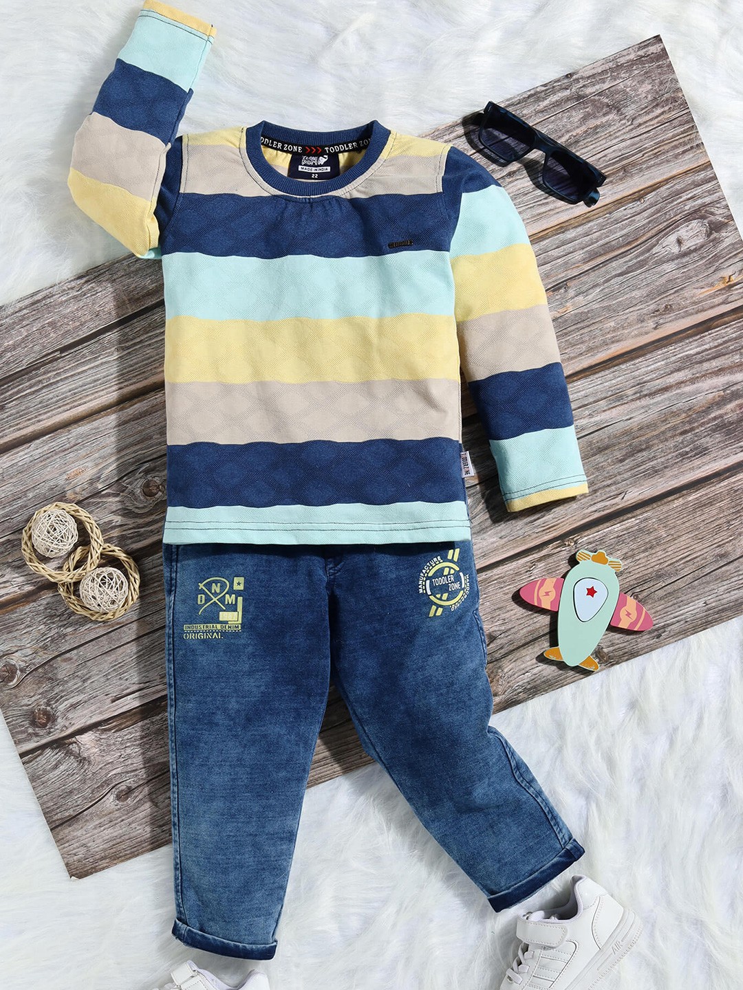 

Toonyport Boys Striped Sweater With Jeans, Blue
