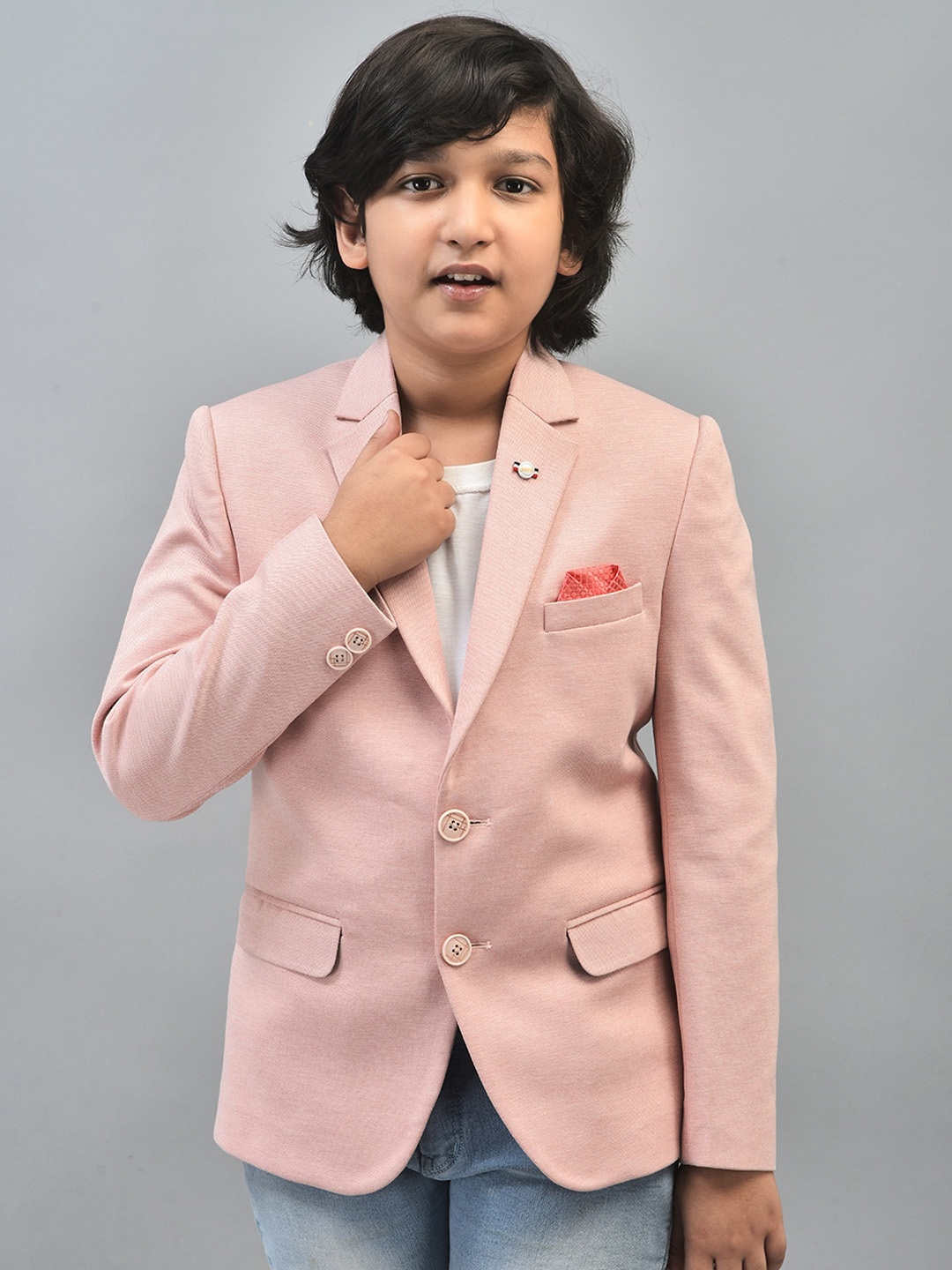 

Crimsoune Club Boys Single-Breasted Casual Blazer, Peach