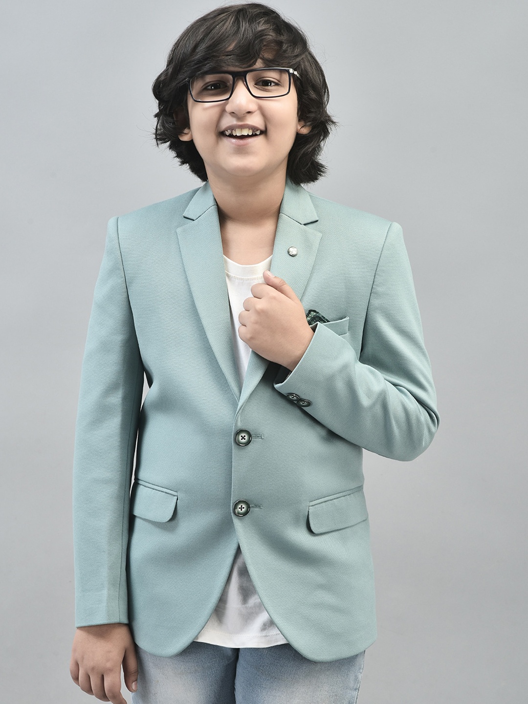 

Crimsoune Club Boys Notched Lapel Single Breasted Blazer, Green