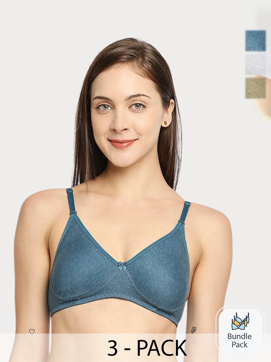 

True Shape Pack of 3 Full Coverage T-shirt Bra with Anti Microbial, Blue