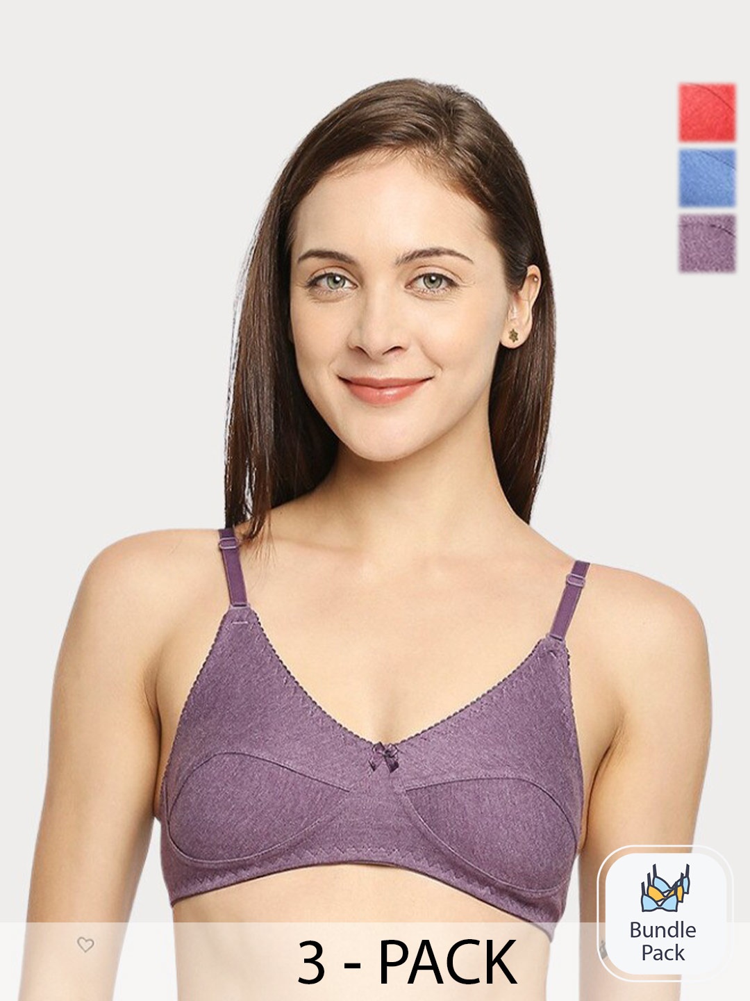 

True Shape Pack of 3 Full Coverage T-shirt Bra with Anti Microbial, Purple