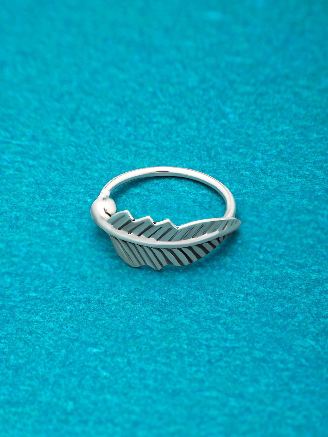 

March by FableStreet Rhodium-Plated Textured Leaf Nose Ring, Silver